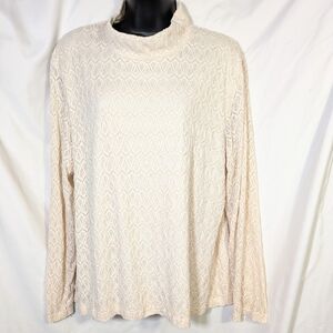 Coldwater Creek Lace, Cream Mock Turtleneck, Gothic Whimsy, Stretchy Sz‎ 2X
